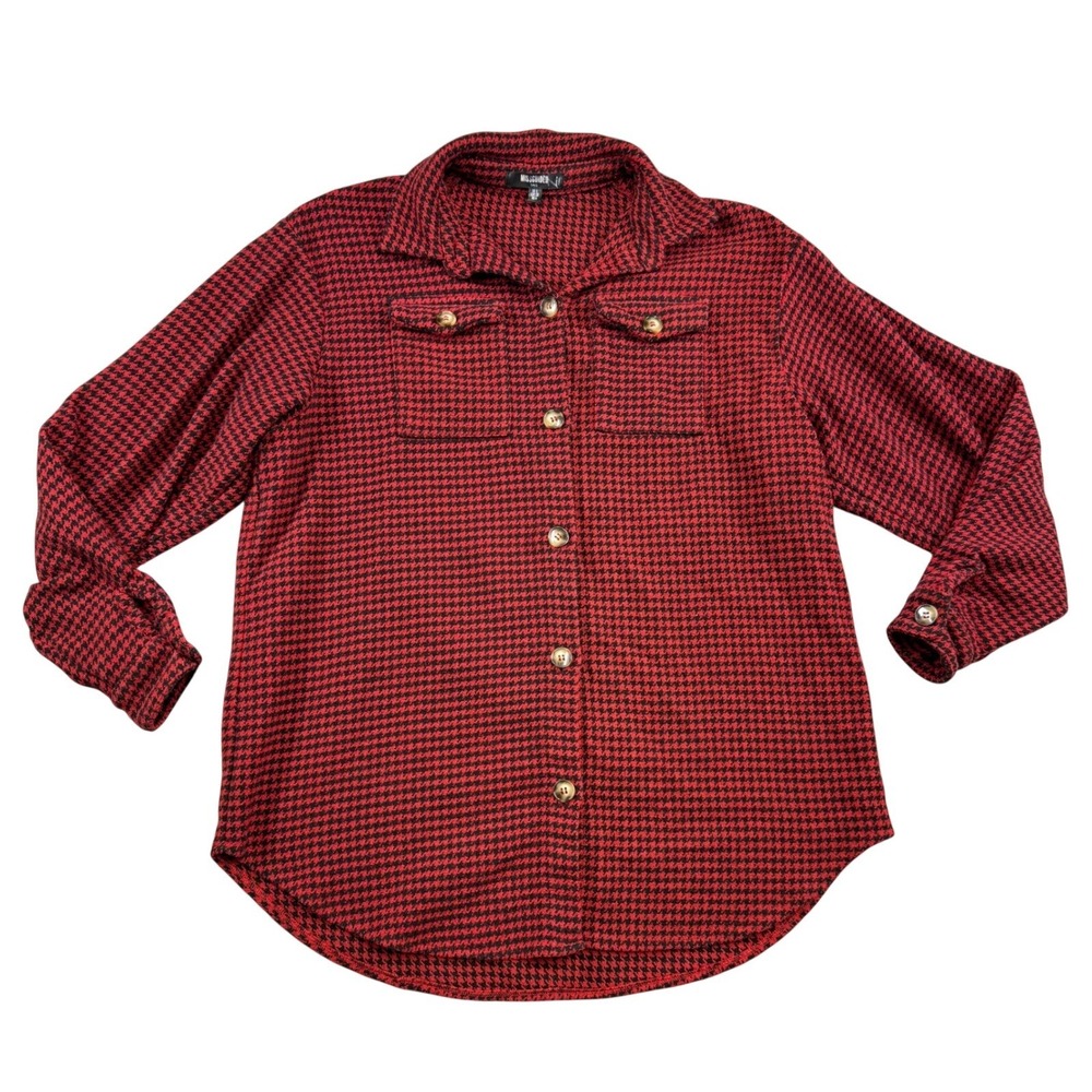 Missguided Womens Tall Red Black Houndstooth Shacket Button Front Jacket US 4